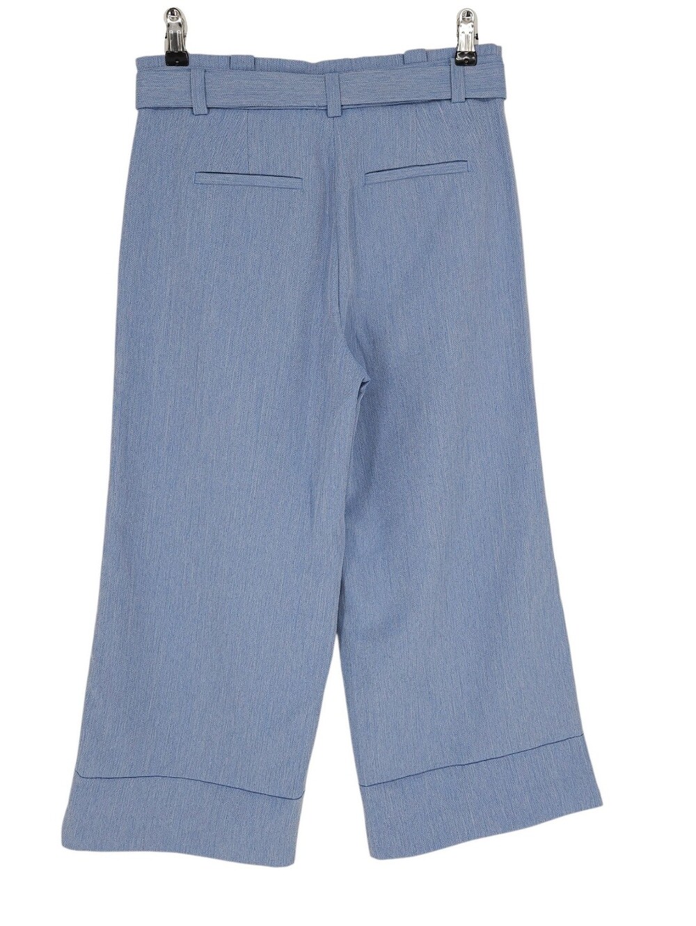 Banana Republic Blake Wide Leg Cropped Dress Pants Blue High Rise Tie Belt 2 - Picture 2 of 5